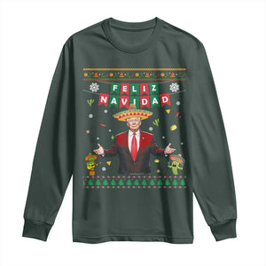 Mexico Christmas Trump Long Sleeve Shirt Feliz Navidad Xmas Funny Trump Santa Ugly Christmas TS10 Dark Forest Green Print Your Wear