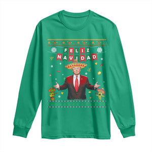 Mexico Christmas Trump Long Sleeve Shirt Feliz Navidad Xmas Funny Trump Santa Ugly Christmas TS10 Irish Green Print Your Wear