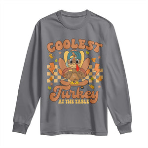 Thanksgiving Kids Long Sleeve Shirt Coolest Turkey At The Table Boys Toddler Youth TS10 Charcoal Print Your Wear