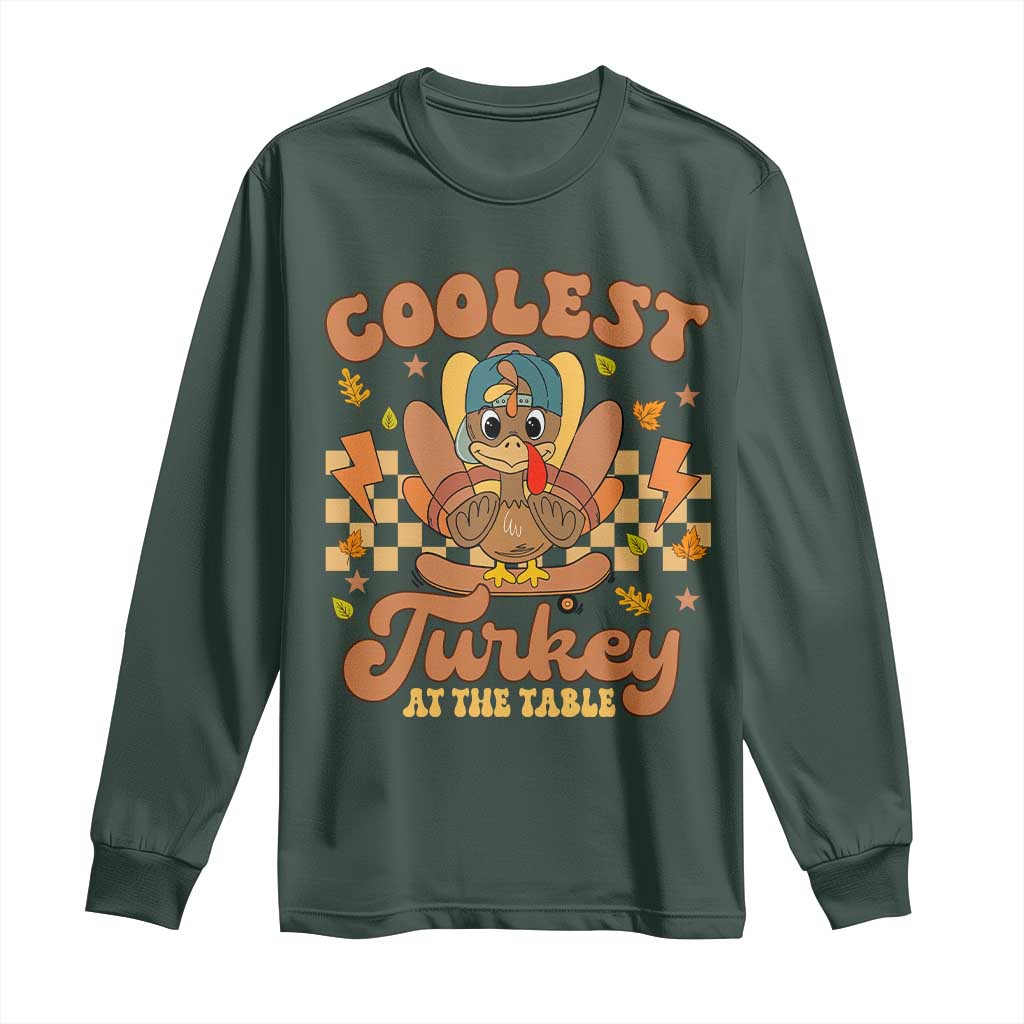 Thanksgiving Kids Long Sleeve Shirt Coolest Turkey At The Table Boys Toddler Youth TS10 Dark Forest Green Print Your Wear