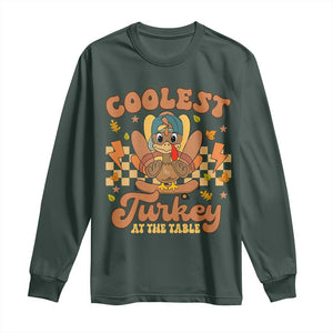 Thanksgiving Kids Long Sleeve Shirt Coolest Turkey At The Table Boys Toddler Youth TS10 Dark Forest Green Print Your Wear