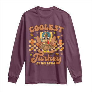 Thanksgiving Kids Long Sleeve Shirt Coolest Turkey At The Table Boys Toddler Youth TS10 Maroon Print Your Wear