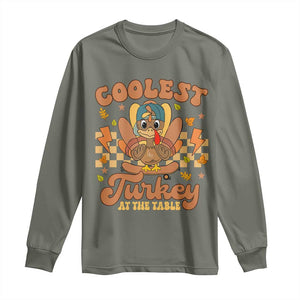 Thanksgiving Kids Long Sleeve Shirt Coolest Turkey At The Table Boys Toddler Youth TS10 Military Green Print Your Wear