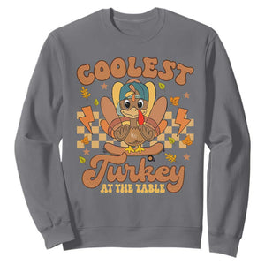 Thanksgiving Kids Sweatshirt Coolest Turkey At The Table Boys Toddler Youth TS10 Charcoal Print Your Wear