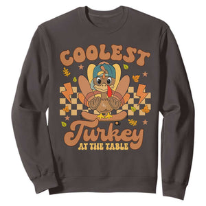 Thanksgiving Kids Sweatshirt Coolest Turkey At The Table Boys Toddler Youth TS10 Dark Chocolate Print Your Wear