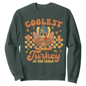 Thanksgiving Kids Sweatshirt Coolest Turkey At The Table Boys Toddler Youth TS10 Dark Forest Green Print Your Wear