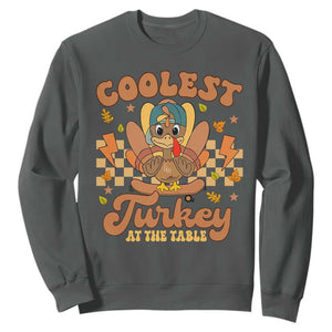 Thanksgiving Kids Sweatshirt Coolest Turkey At The Table Boys Toddler Youth TS10 Dark Heather Print Your Wear