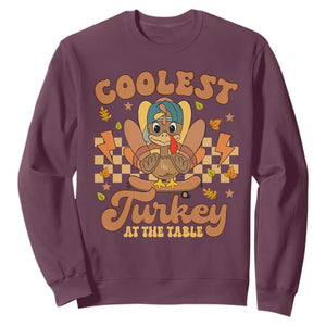 Thanksgiving Kids Sweatshirt Coolest Turkey At The Table Boys Toddler Youth TS10 Maroon Print Your Wear