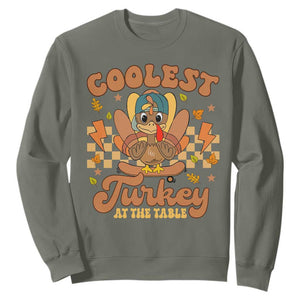 Thanksgiving Kids Sweatshirt Coolest Turkey At The Table Boys Toddler Youth TS10 Military Green Print Your Wear