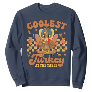 Thanksgiving Kids Sweatshirt Coolest Turkey At The Table Boys Toddler Youth TS10 Navy Print Your Wear