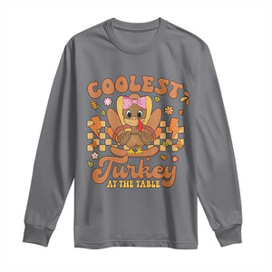 Thanksgiving Kids Long Sleeve Shirt Coolest Turkey At The Table Girls Toddler Youth TS10 Charcoal Print Your Wear