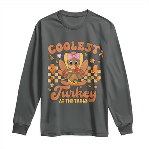 Thanksgiving Kids Long Sleeve Shirt Coolest Turkey At The Table Girls Toddler Youth TS10 Dark Heather Print Your Wear