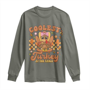 Thanksgiving Kids Long Sleeve Shirt Coolest Turkey At The Table Girls Toddler Youth TS10 Military Green Print Your Wear