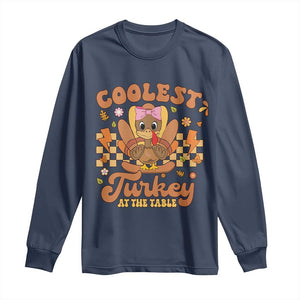 Thanksgiving Kids Long Sleeve Shirt Coolest Turkey At The Table Girls Toddler Youth TS10 Navy Print Your Wear