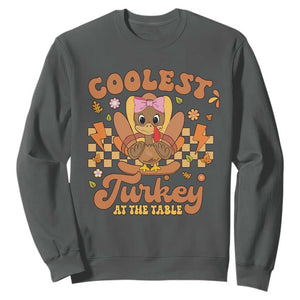 Thanksgiving Kids Sweatshirt Coolest Turkey At The Table Girls Toddler Youth TS10 Dark Heather Print Your Wear