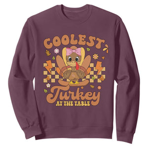 Thanksgiving Kids Sweatshirt Coolest Turkey At The Table Girls Toddler Youth TS10 Maroon Print Your Wear