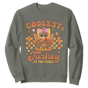 Thanksgiving Kids Sweatshirt Coolest Turkey At The Table Girls Toddler Youth TS10 Military Green Print Your Wear