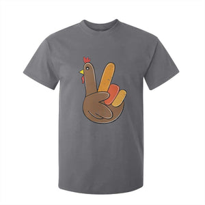 Thanksgiving T Shirt For Kid Peace Sign Turkey Hand Cool Thanksgiving Hippie TS10 Charcoal Print Your Wear