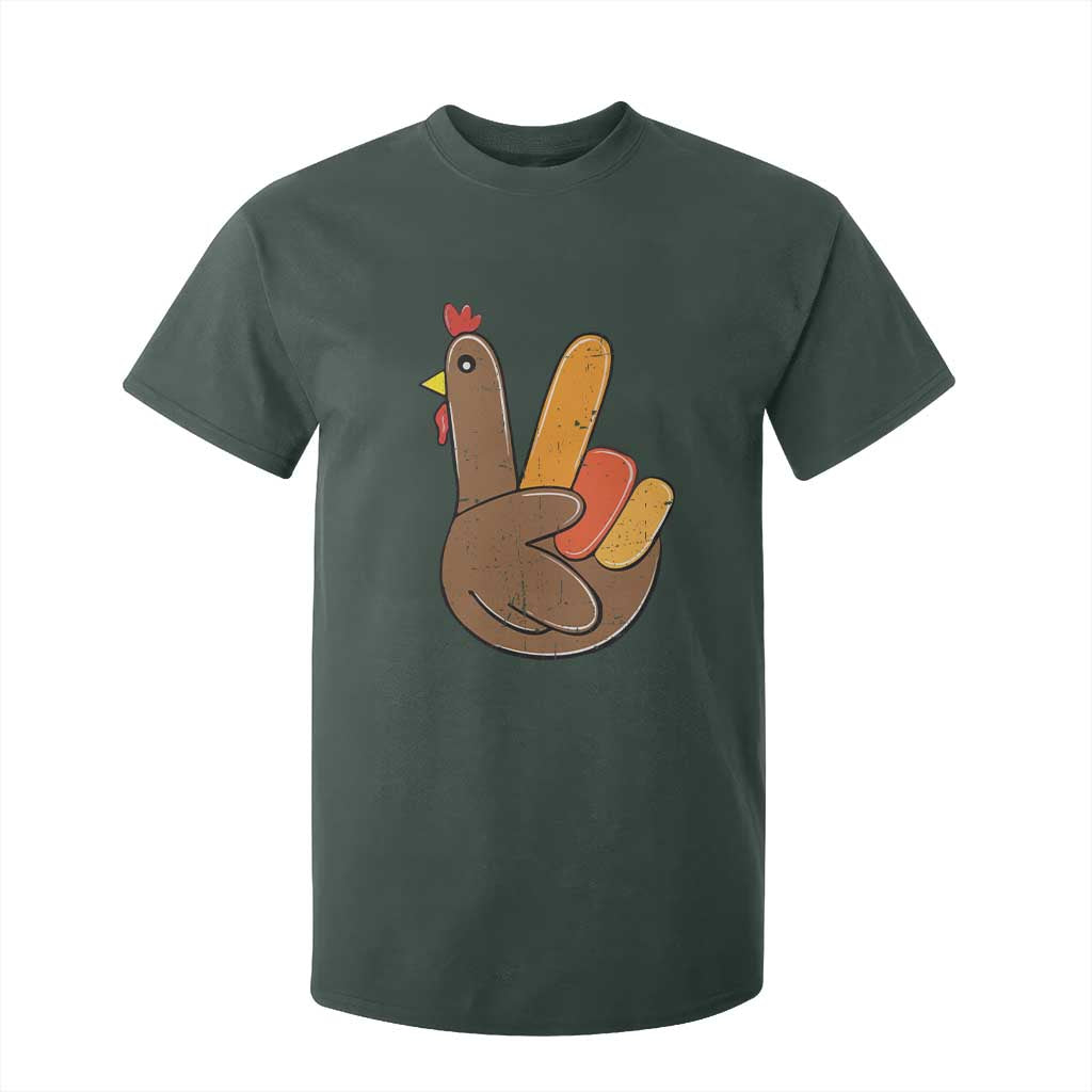 Thanksgiving T Shirt For Kid Peace Sign Turkey Hand Cool Thanksgiving Hippie TS10 Dark Forest Green Print Your Wear