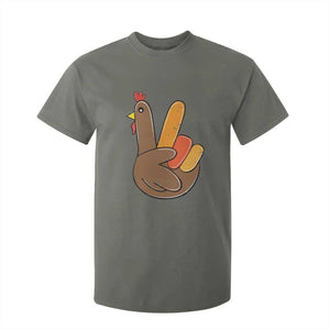 Thanksgiving T Shirt For Kid Peace Sign Turkey Hand Cool Thanksgiving Hippie TS10 Military Green Print Your Wear