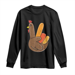 Thanksgiving Long Sleeve Shirt Peace Sign Turkey Hand Cool Thanksgiving Hippie TS10 Black Print Your Wear