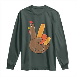 Thanksgiving Long Sleeve Shirt Peace Sign Turkey Hand Cool Thanksgiving Hippie TS10 Dark Forest Green Print Your Wear