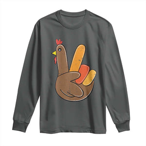 Thanksgiving Long Sleeve Shirt Peace Sign Turkey Hand Cool Thanksgiving Hippie TS10 Dark Heather Print Your Wear