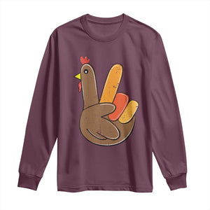 Thanksgiving Long Sleeve Shirt Peace Sign Turkey Hand Cool Thanksgiving Hippie TS10 Maroon Print Your Wear