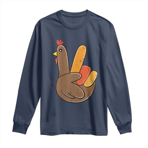 Thanksgiving Long Sleeve Shirt Peace Sign Turkey Hand Cool Thanksgiving Hippie TS10 Navy Print Your Wear