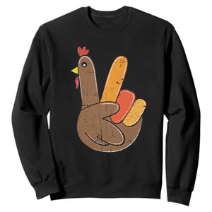 Thanksgiving Sweatshirt Peace Sign Turkey Hand Cool Thanksgiving Hippie TS10 Black Print Your Wear