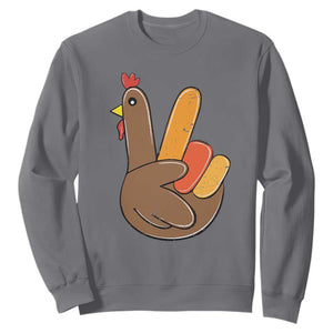 Thanksgiving Sweatshirt Peace Sign Turkey Hand Cool Thanksgiving Hippie TS10 Charcoal Print Your Wear