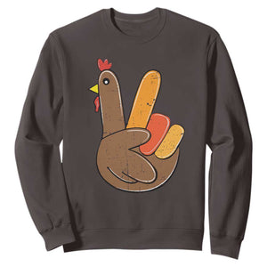 Thanksgiving Sweatshirt Peace Sign Turkey Hand Cool Thanksgiving Hippie TS10 Dark Chocolate Print Your Wear