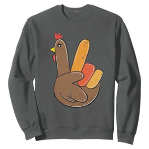 Thanksgiving Sweatshirt Peace Sign Turkey Hand Cool Thanksgiving Hippie TS10 Dark Heather Print Your Wear