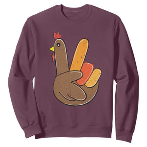 Thanksgiving Sweatshirt Peace Sign Turkey Hand Cool Thanksgiving Hippie TS10 Maroon Print Your Wear