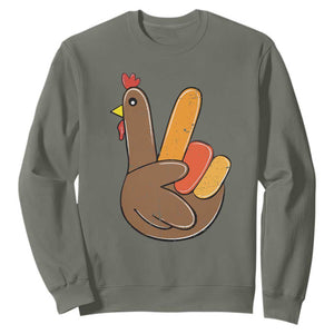 Thanksgiving Sweatshirt Peace Sign Turkey Hand Cool Thanksgiving Hippie TS10 Military Green Print Your Wear