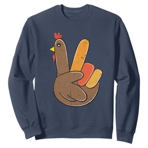 Thanksgiving Sweatshirt Peace Sign Turkey Hand Cool Thanksgiving Hippie TS10 Navy Print Your Wear