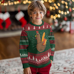Thanksgiving Knit Sweatshirt Peace Sign Turkey Hand Cool Thanksgiving Hippie TS10 Christmas Print Your Wear
