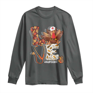 Thanksgiving Nurse Life Long Sleeve Shirt Love Turkey Fall TS10 Dark Heather Print Your Wear