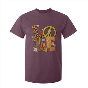 Thanksgiving T Shirt For Kid Peace Sign Love Turkey Hand TS10 Maroon Print Your Wear