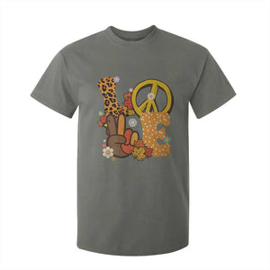 Thanksgiving T Shirt For Kid Peace Sign Love Turkey Hand TS10 Military Green Print Your Wear