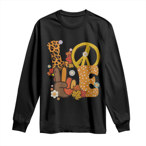 Thanksgiving Long Sleeve Shirt Peace Sign Love Turkey Hand TS10 Black Print Your Wear