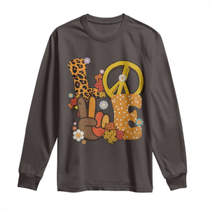 Thanksgiving Long Sleeve Shirt Peace Sign Love Turkey Hand TS10 Dark Chocolate Print Your Wear