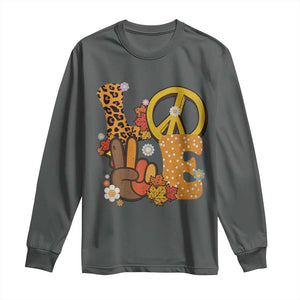 Thanksgiving Long Sleeve Shirt Peace Sign Love Turkey Hand TS10 Dark Heather Print Your Wear