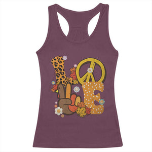 Thanksgiving Racerback Tank Top Peace Sign Love Turkey Hand TS10 Maroon Print Your Wear