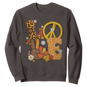 Thanksgiving Sweatshirt Peace Sign Love Turkey Hand TS10 Dark Chocolate Print Your Wear