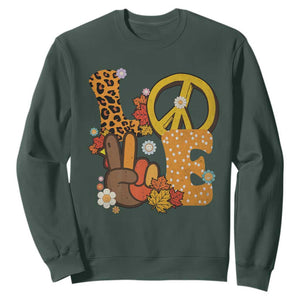 Thanksgiving Sweatshirt Peace Sign Love Turkey Hand TS10 Dark Forest Green Print Your Wear