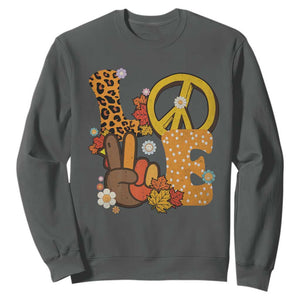 Thanksgiving Sweatshirt Peace Sign Love Turkey Hand TS10 Dark Heather Print Your Wear