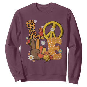 Thanksgiving Sweatshirt Peace Sign Love Turkey Hand TS10 Maroon Print Your Wear