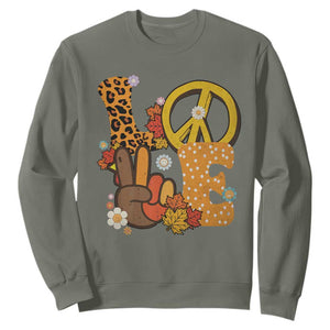 Thanksgiving Sweatshirt Peace Sign Love Turkey Hand TS10 Military Green Print Your Wear