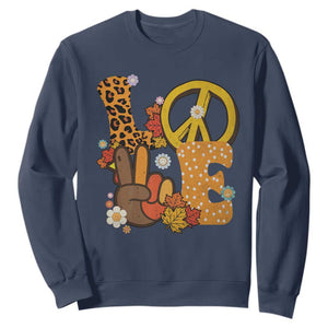 Thanksgiving Sweatshirt Peace Sign Love Turkey Hand TS10 Navy Print Your Wear